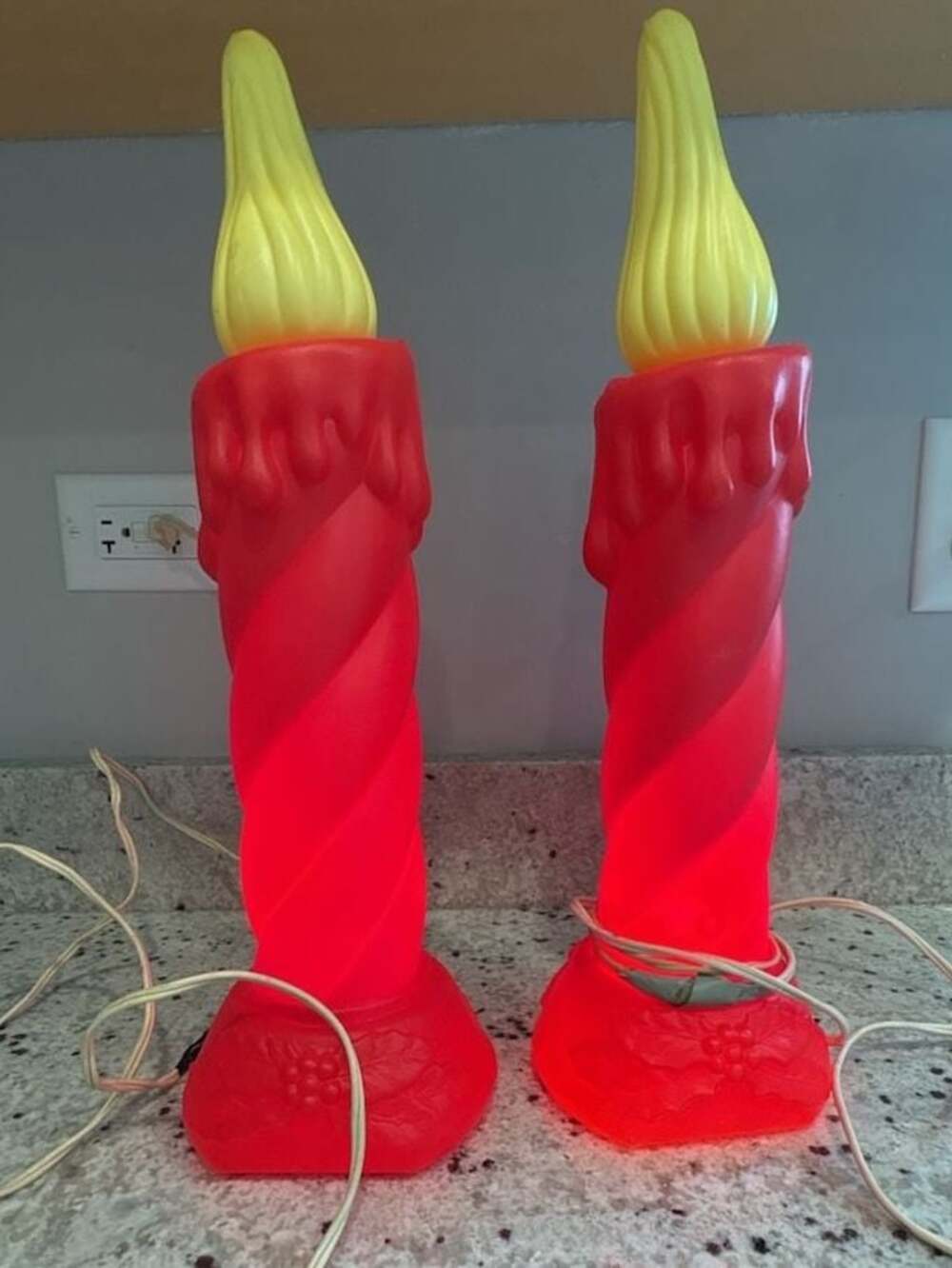 Vintage Empire Red Christmas Holiday Candle Blow Mold Tabletop Candlestick Set o